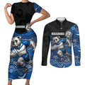 Custom Bulldogs Couples Matching Short Sleeve Bodycon Dress and Long Sleeve Button Shirt Dog Mascot With Aboriginal Indigenous