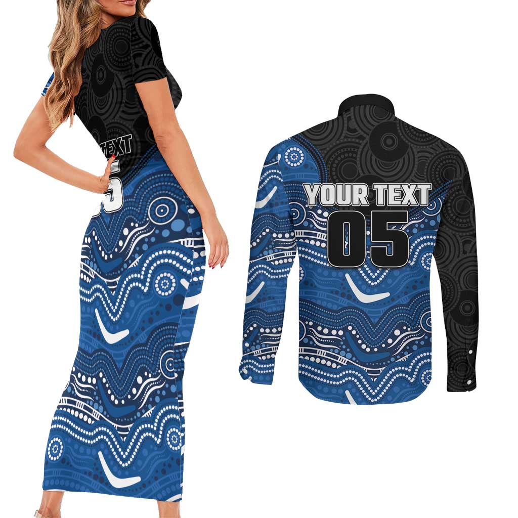 Custom Bulldogs Couples Matching Short Sleeve Bodycon Dress and Long Sleeve Button Shirt Dog Mascot With Aboriginal Indigenous