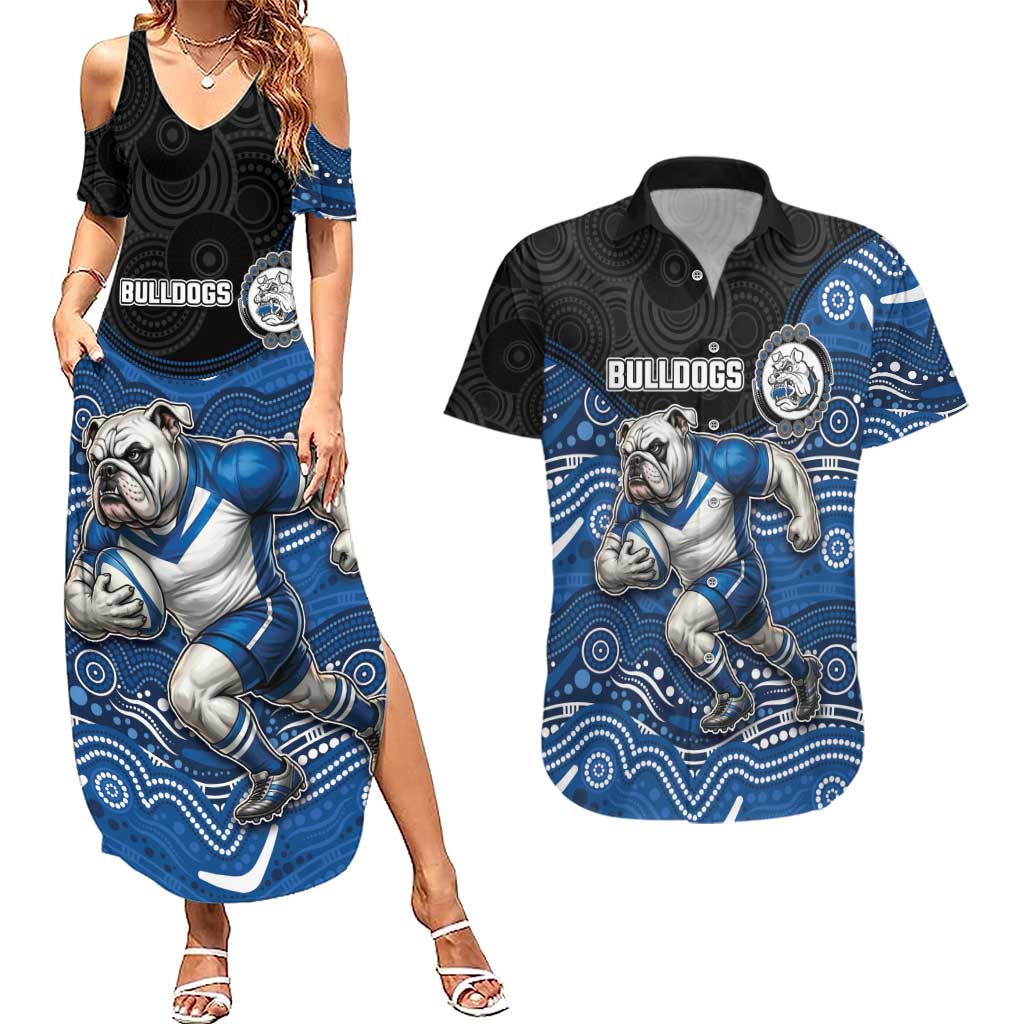Custom Bulldogs Couples Matching Summer Maxi Dress and Hawaiian Shirt Dog Mascot With Aboriginal Indigenous
