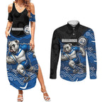 Custom Bulldogs Couples Matching Summer Maxi Dress and Long Sleeve Button Shirt Dog Mascot With Aboriginal Indigenous