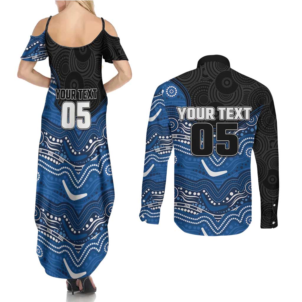 Custom Bulldogs Couples Matching Summer Maxi Dress and Long Sleeve Button Shirt Dog Mascot With Aboriginal Indigenous