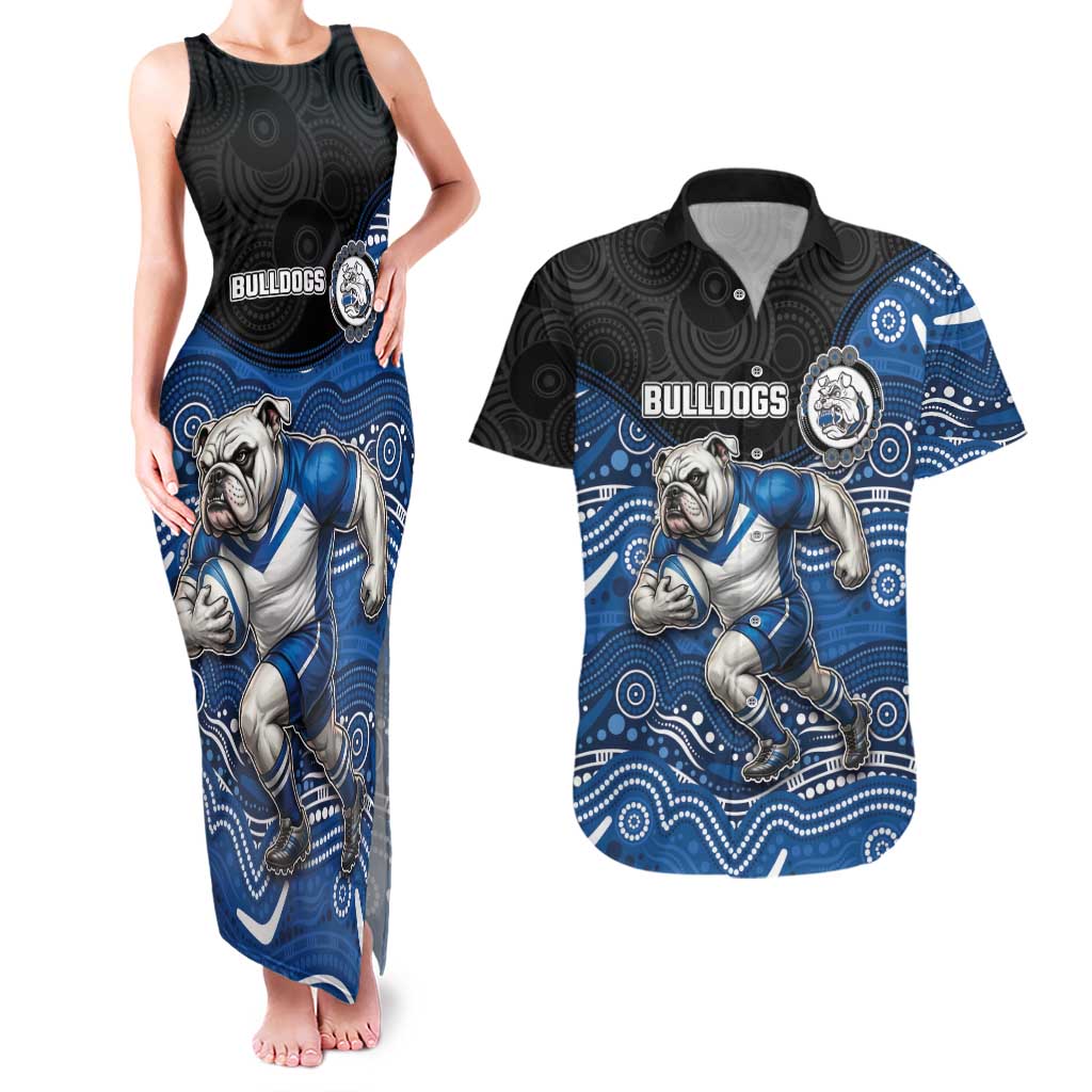 Custom Bulldogs Couples Matching Tank Maxi Dress and Hawaiian Shirt Dog Mascot With Aboriginal Indigenous