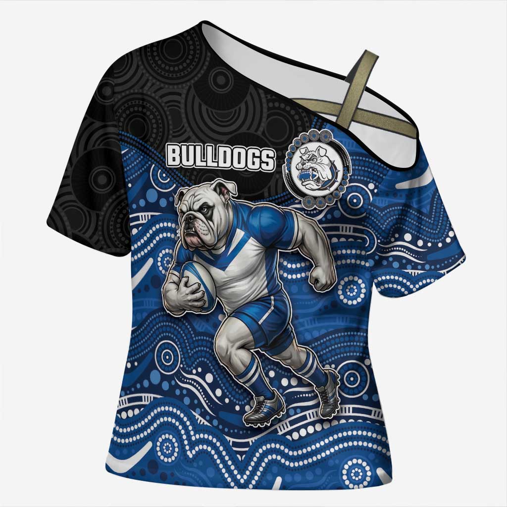 Custom Bulldogs Cross Shoulder Shirt Dog Mascot With Aboriginal Indigenous