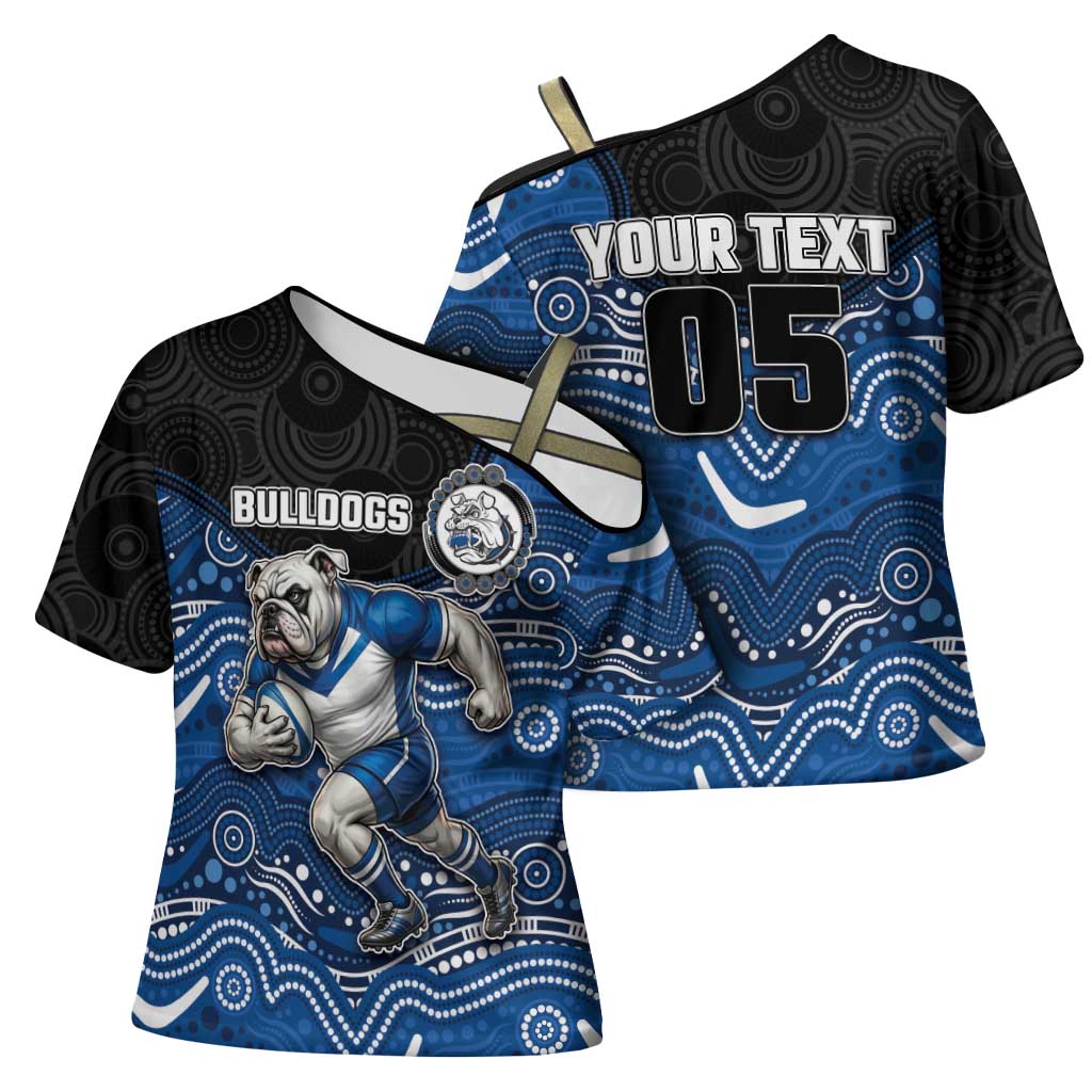 Custom Bulldogs Cross Shoulder Shirt Dog Mascot With Aboriginal Indigenous