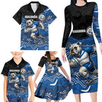 Custom Bulldogs Family Matching Long Sleeve Bodycon Dress and Hawaiian Shirt Dog Mascot With Aboriginal Indigenous
