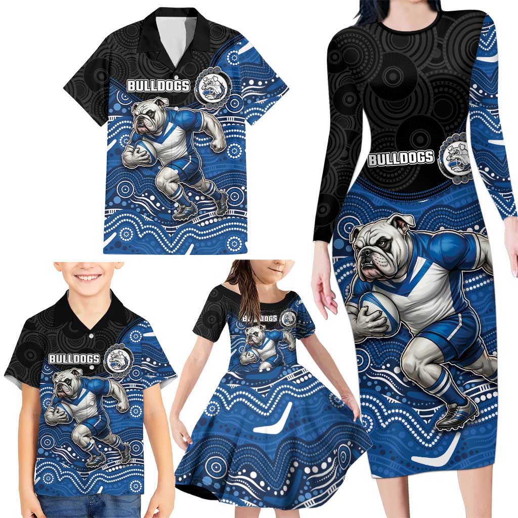 Custom Bulldogs Family Matching Long Sleeve Bodycon Dress and Hawaiian Shirt Dog Mascot With Aboriginal Indigenous