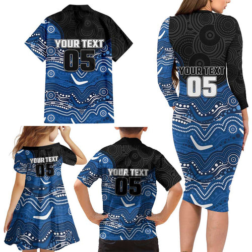 Custom Bulldogs Family Matching Long Sleeve Bodycon Dress and Hawaiian Shirt Dog Mascot With Aboriginal Indigenous