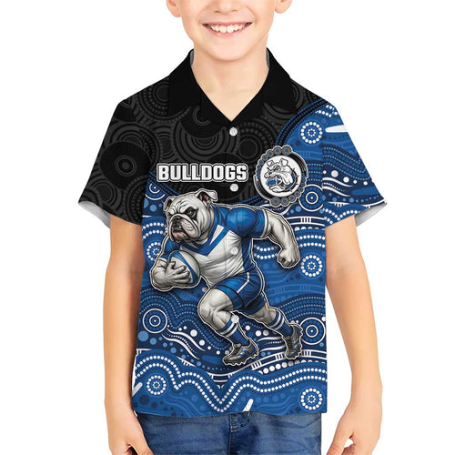 Custom Bulldogs Family Matching Long Sleeve Bodycon Dress and Hawaiian Shirt Dog Mascot With Aboriginal Indigenous