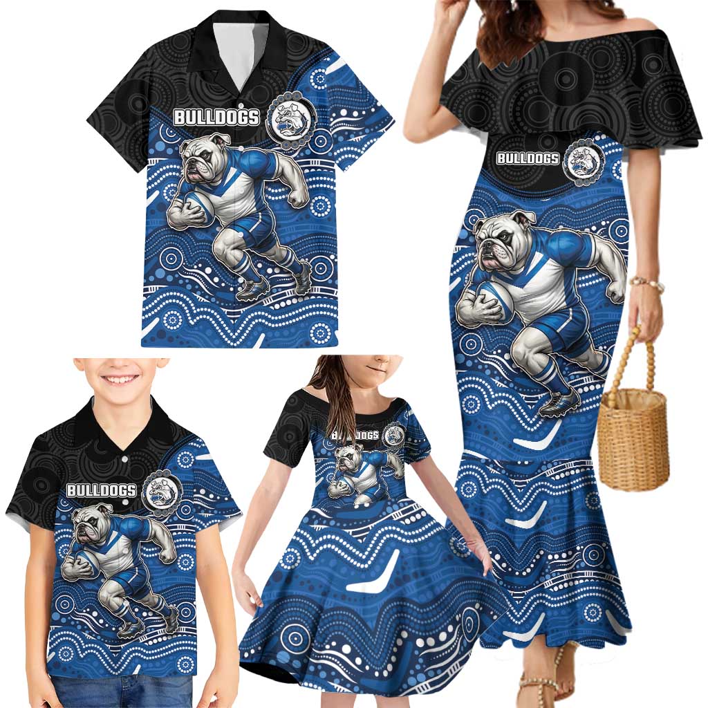 Custom Bulldogs Family Matching Mermaid Dress and Hawaiian Shirt Dog Mascot With Aboriginal Indigenous