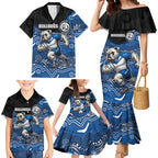 Custom Bulldogs Family Matching Mermaid Dress and Hawaiian Shirt Dog Mascot With Aboriginal Indigenous