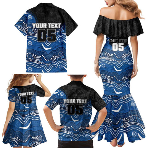 Custom Bulldogs Family Matching Mermaid Dress and Hawaiian Shirt Dog Mascot With Aboriginal Indigenous