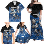 Custom Bulldogs Family Matching Off Shoulder Maxi Dress and Hawaiian Shirt Dog Mascot With Aboriginal Indigenous