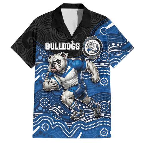 Custom Bulldogs Family Matching Off Shoulder Short Dress and Hawaiian Shirt Dog Mascot With Aboriginal Indigenous