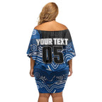 Custom Bulldogs Family Matching Off Shoulder Short Dress and Hawaiian Shirt Dog Mascot With Aboriginal Indigenous
