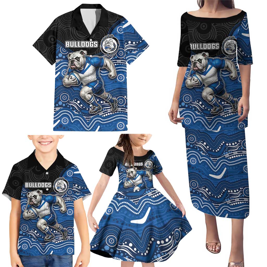 Custom Bulldogs Family Matching Puletasi and Hawaiian Shirt Dog Mascot With Aboriginal Indigenous