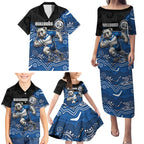 Custom Bulldogs Family Matching Puletasi and Hawaiian Shirt Dog Mascot With Aboriginal Indigenous