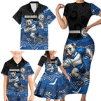 Custom Bulldogs Family Matching Short Sleeve Bodycon Dress and Hawaiian Shirt Dog Mascot With Aboriginal Indigenous