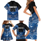 Custom Bulldogs Family Matching Short Sleeve Bodycon Dress and Hawaiian Shirt Dog Mascot With Aboriginal Indigenous