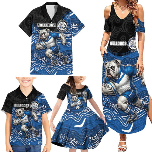 Custom Bulldogs Family Matching Summer Maxi Dress and Hawaiian Shirt Dog Mascot With Aboriginal Indigenous