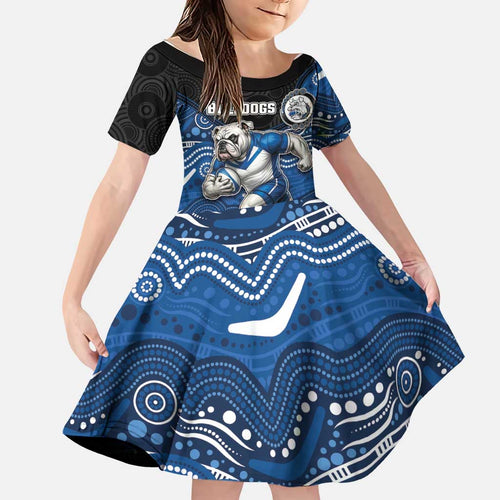 Custom Bulldogs Family Matching Summer Maxi Dress and Hawaiian Shirt Dog Mascot With Aboriginal Indigenous