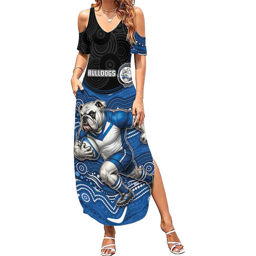 Custom Bulldogs Family Matching Summer Maxi Dress and Hawaiian Shirt Dog Mascot With Aboriginal Indigenous