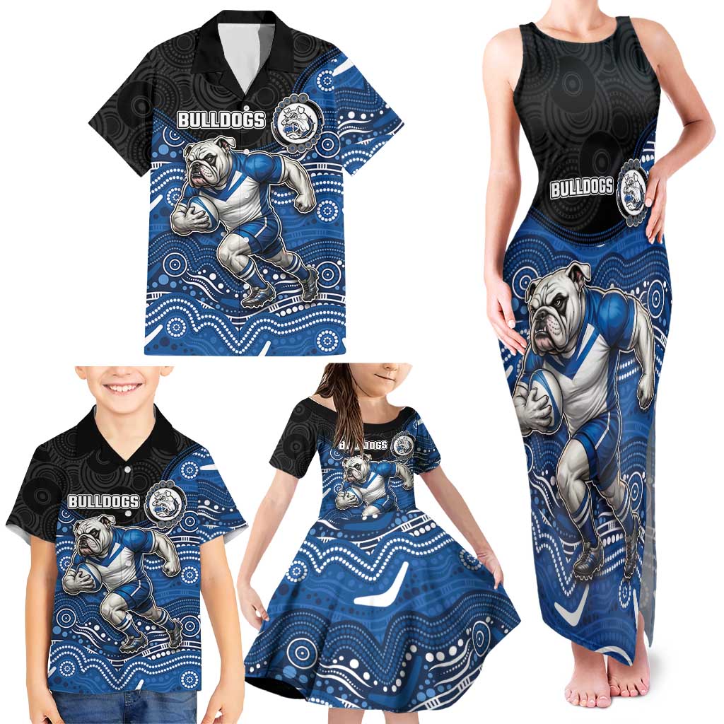 Custom Bulldogs Family Matching Tank Maxi Dress and Hawaiian Shirt Dog Mascot With Aboriginal Indigenous