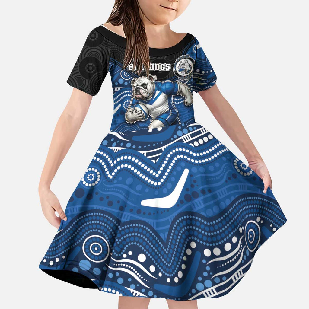 Custom Bulldogs Kid Short Sleeve Dress Dog Mascot With Aboriginal Indigenous