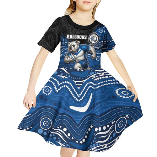 Custom Bulldogs Kid Short Sleeve Dress Dog Mascot With Aboriginal Indigenous