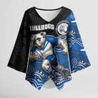 Custom Bulldogs Kimono Sleeve Blouse Dog Mascot With Aboriginal Indigenous