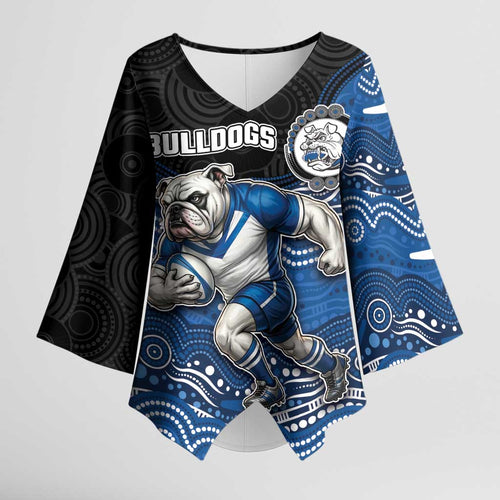 Custom Bulldogs Kimono Sleeve Blouse Dog Mascot With Aboriginal Indigenous