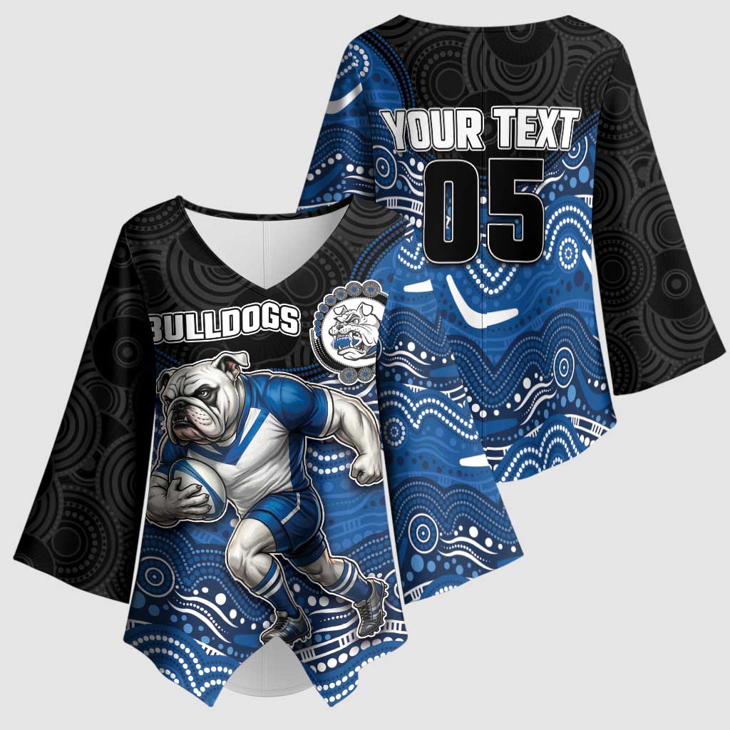 Custom Bulldogs Kimono Sleeve Blouse Dog Mascot With Aboriginal Indigenous