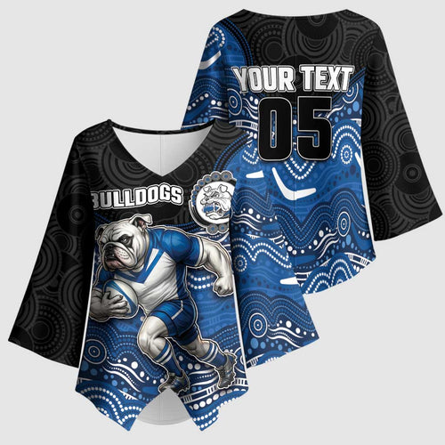 Custom Bulldogs Kimono Sleeve Blouse Dog Mascot With Aboriginal Indigenous
