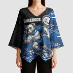 Custom Bulldogs Kimono Sleeve Blouse Dog Mascot With Aboriginal Indigenous