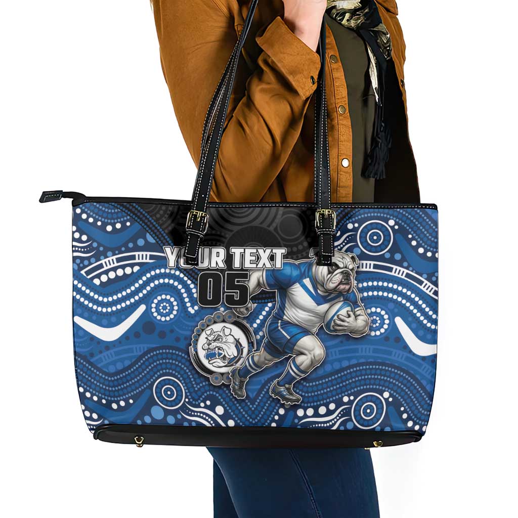 Custom Bulldogs Leather Tote Bag Dog Mascot With Aboriginal Indigenous