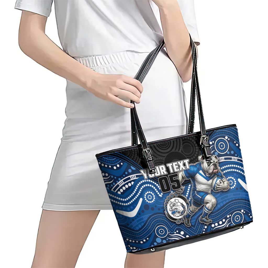 Custom Bulldogs Leather Tote Bag Dog Mascot With Aboriginal Indigenous