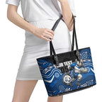 Custom Bulldogs Leather Tote Bag Dog Mascot With Aboriginal Indigenous