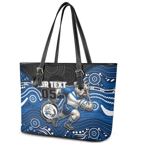 Custom Bulldogs Leather Tote Bag Dog Mascot With Aboriginal Indigenous