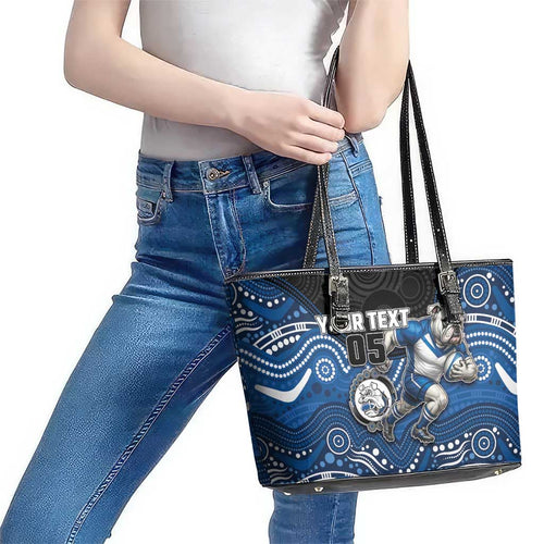 Custom Bulldogs Leather Tote Bag Dog Mascot With Aboriginal Indigenous