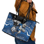 Custom Bulldogs Leather Tote Bag Dog Mascot With Aboriginal Indigenous