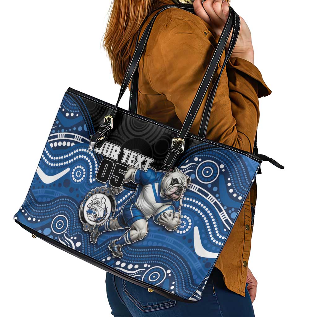 Custom Bulldogs Leather Tote Bag Dog Mascot With Aboriginal Indigenous
