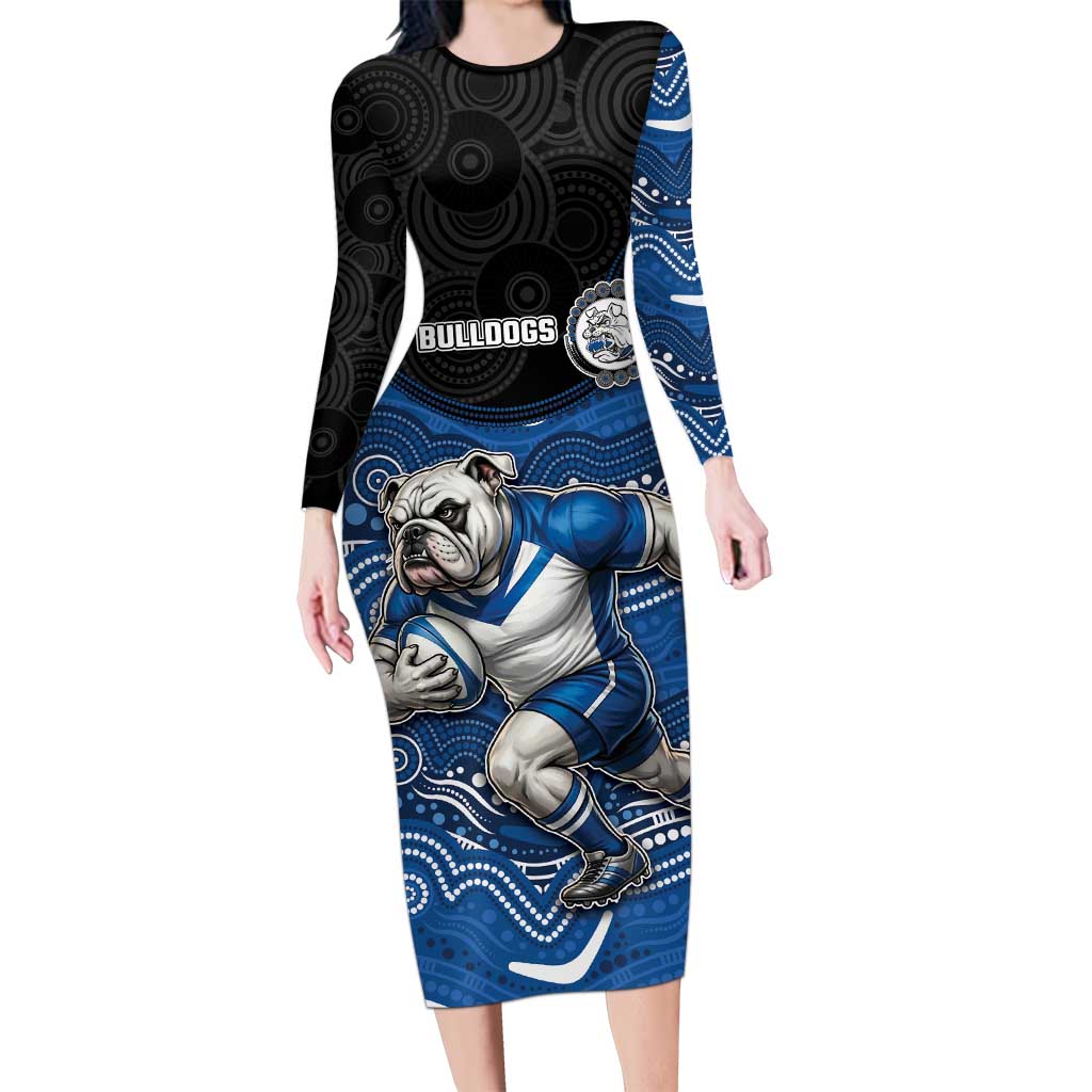 Custom Bulldogs Long Sleeve Bodycon Dress Dog Mascot With Aboriginal Indigenous