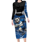 Custom Bulldogs Long Sleeve Bodycon Dress Dog Mascot With Aboriginal Indigenous