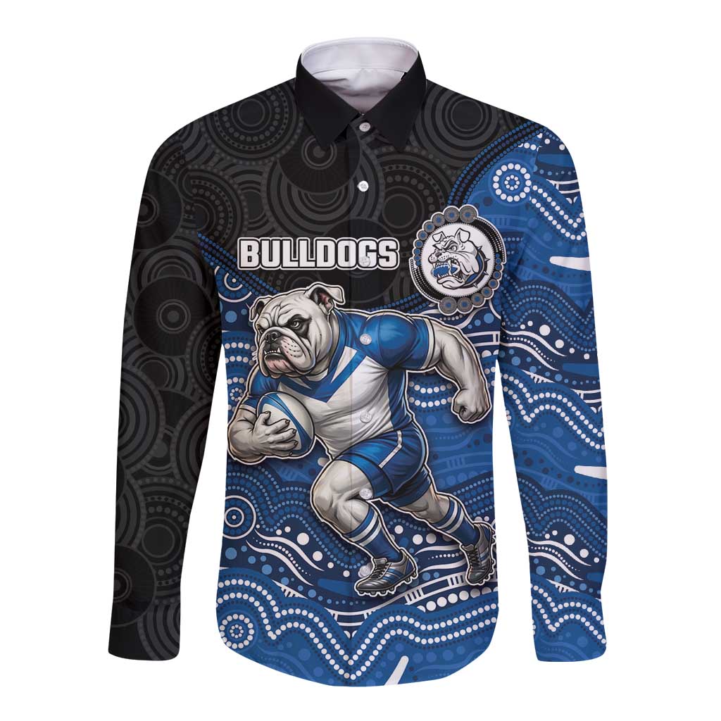 Custom Bulldogs Long Sleeve Button Shirt Dog Mascot With Aboriginal Indigenous