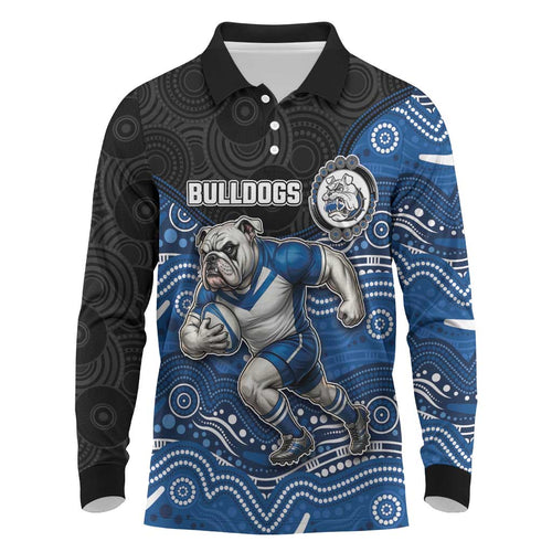 Custom Bulldogs Long Sleeve Polo Shirt Dog Mascot With Aboriginal Indigenous
