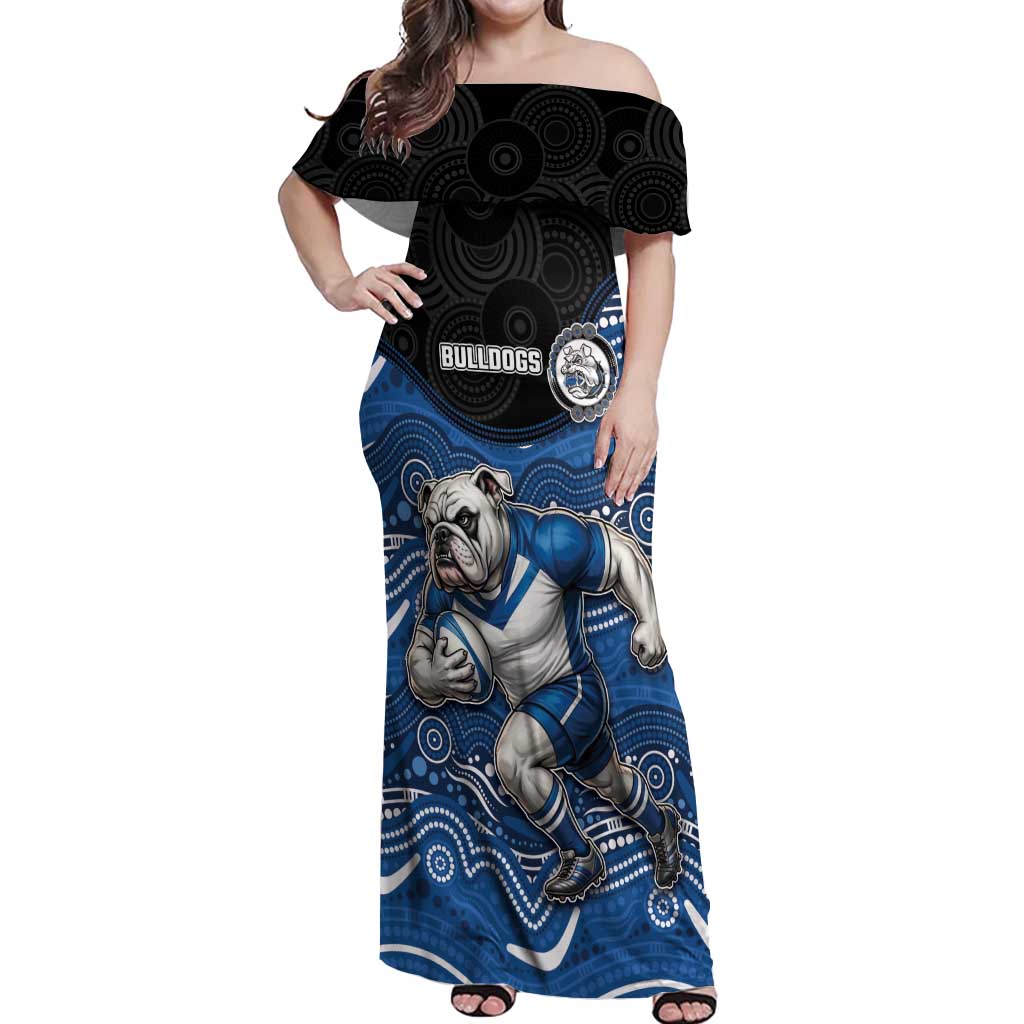 Custom Bulldogs Off Shoulder Maxi Dress Dog Mascot With Aboriginal Indigenous