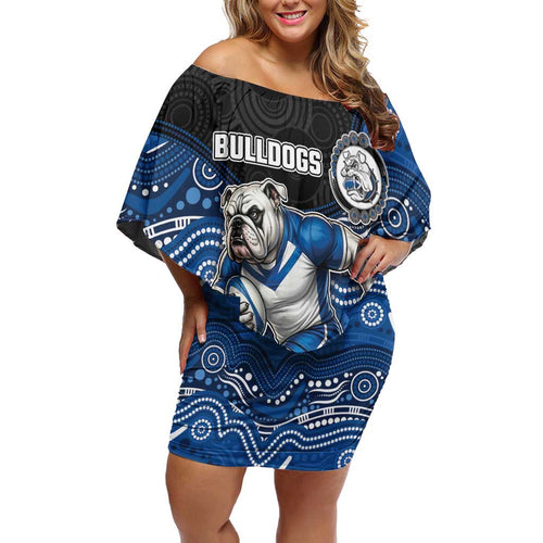 Custom Bulldogs Off Shoulder Short Dress Dog Mascot With Aboriginal Indigenous