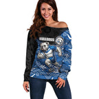Custom Bulldogs Off Shoulder Sweater Dog Mascot With Aboriginal Indigenous