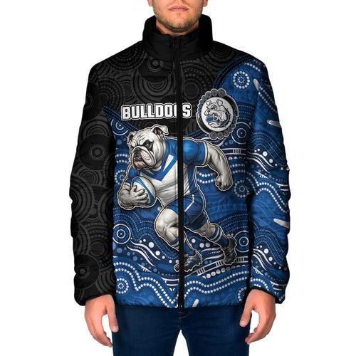Custom Bulldogs Padded Jacket Dog Mascot With Aboriginal Indigenous
