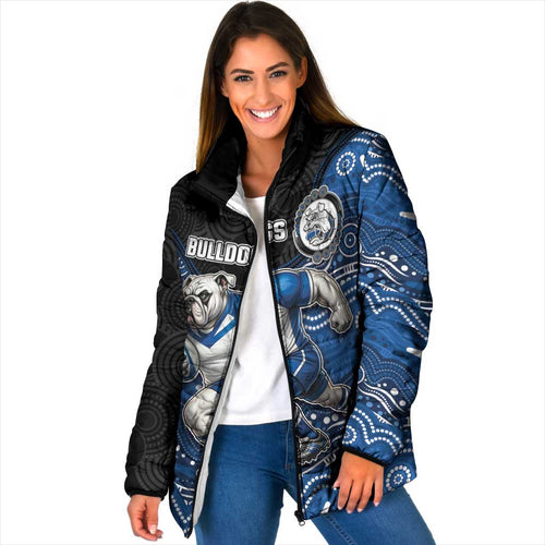 Custom Bulldogs Padded Jacket Dog Mascot With Aboriginal Indigenous