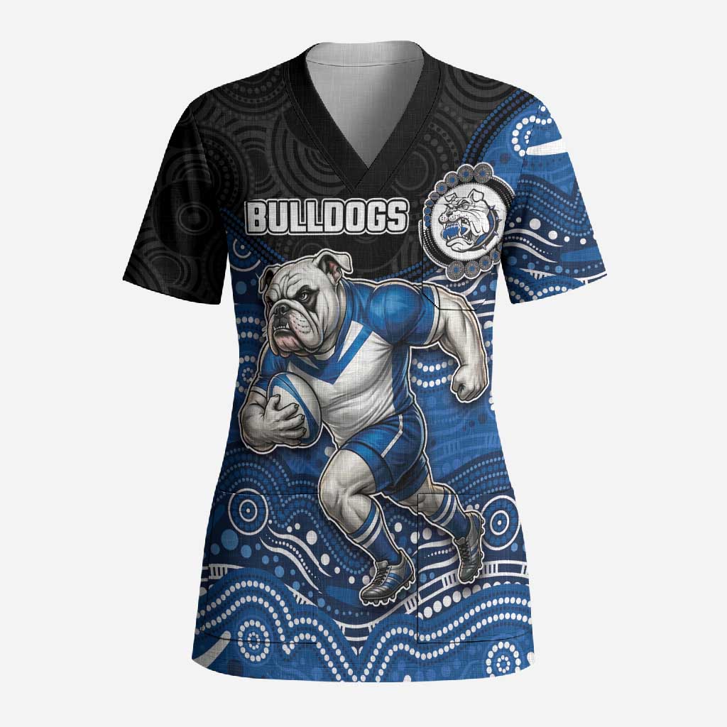 Custom Bulldogs Scrub Top Dog Mascot With Aboriginal Indigenous